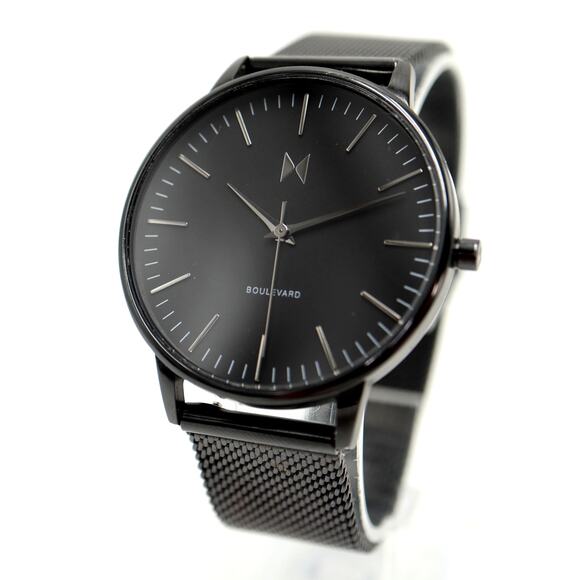 MVMT Boulevard Mens Black Stealth 38mm Watch Stainless Steel Mesh w New Battery - Picture 1 of 15